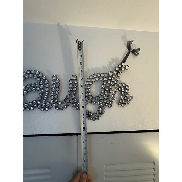 Laugh Script Word Wall Art Home Decor Sign Rhinestone Black Ribbon Glam - Picture 3 of 3